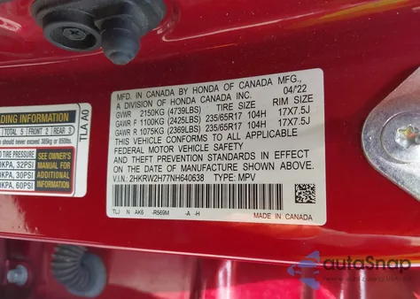 2022 Honda Cr-V Awd Special Edition z USA, uszkodzony, nr VIN 2HKRW2H77NH640638